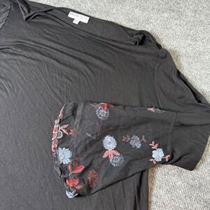 Meri Skye Black Bell Sleeve Embroidered Mesh Tunic Top Plus Size 2X‎